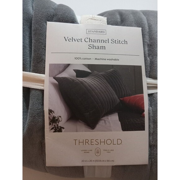 Standard Channel Stitch Velvet Quilt Sham Charcoal - Threshold: Cotton - Picture 2 of 6